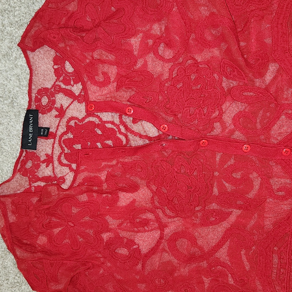 Lane Bryant Vibrant Red Sheer Lace Top - Picture 6 of 6